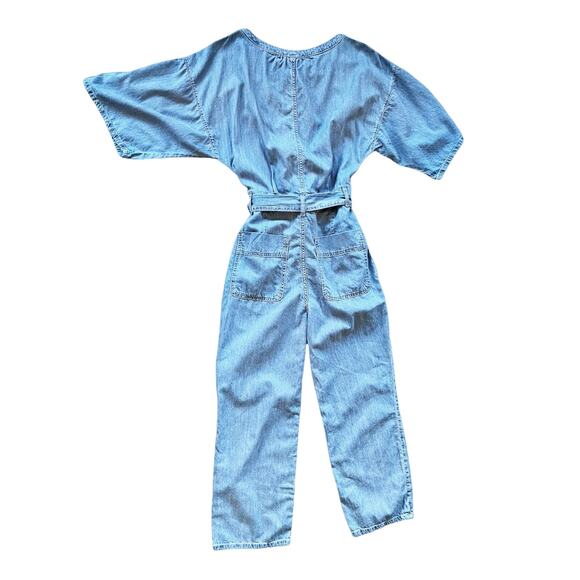 FREE PEOPLE Jumpsuit Marley Denim Short Sleeve Belt High Rise Button Blue Small - Picture 4 of 10